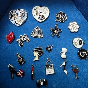 Fashion Charm Pendant Set - Black, White, Red Accents